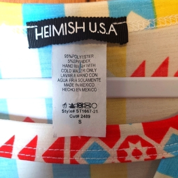 Heimish USA " Keep Things Simple" Azetc Print Women's Short Sleeve Shirt Top.... - Picture 3 of 4